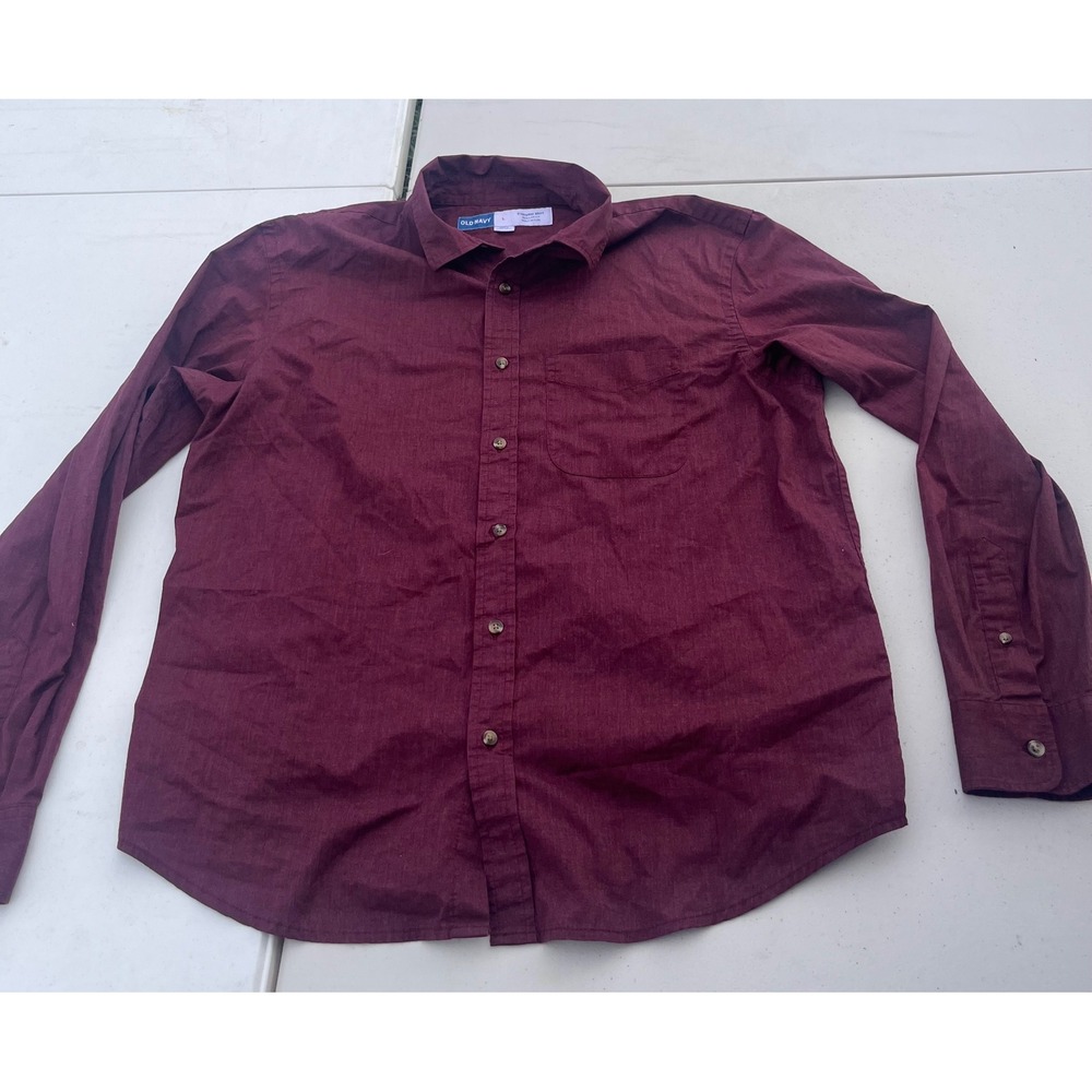 Old Navy Everyday Shirt Mens Large Burgundy Maroon Built-In Flex Regular Fit